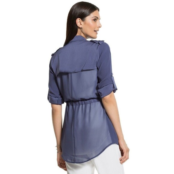 Chico's Navy  Front Zip Sheer Back Anorak Jacket Size  2 (Large) - Picture 2 of 15